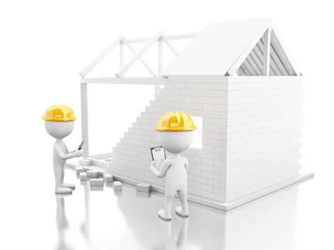 3d House under construction with builders 스톡 일러스트