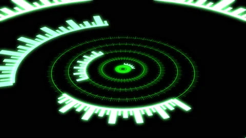 3D HUD Arc Audio Reactive Equalizer Tribal Green X60 Degrees Large VJ Loop Video stock 183102024