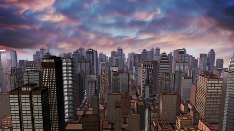 3D Hud Sunset City of the future Stock Footage 224363280