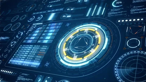 3D HUD UI technology interface screen with futuristic element Stock Footage 234330781
