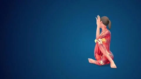 3D human Ardha Matsyendrasana yoga pose on blue background Illustration