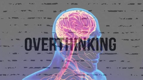 3D Human Brain Anatomy with OVERTHINKING Text Overlay Concept Stock Footage 336478789