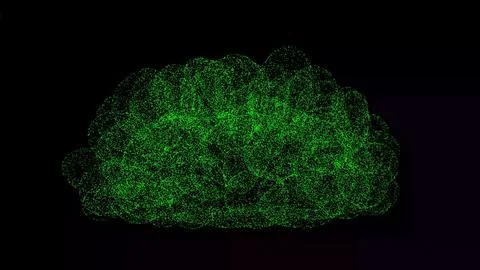 3D human brain on black background. Object made of shimmering particles. Huma Ilustração Stock