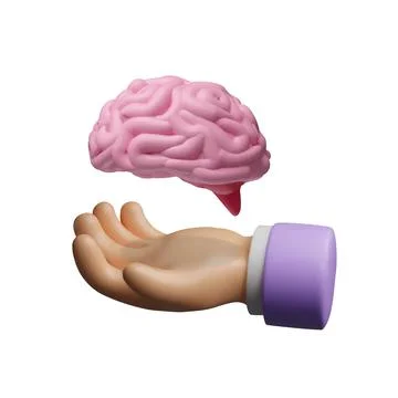 3D human brain gently held above a hand. Stock Illustration