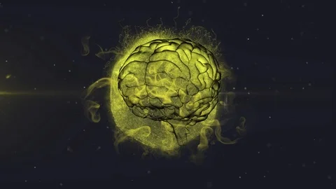 3D human brain rotating in seamless loop over globe exploding with particles Stock Footage 126220297