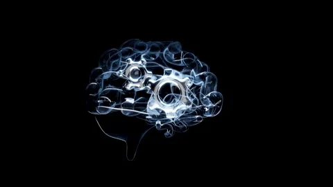 3d human brain transparent icon with gear isolated on black background. tho.. Video stock 311762190