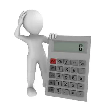 3d human with calculator showing zero Stock Illustration