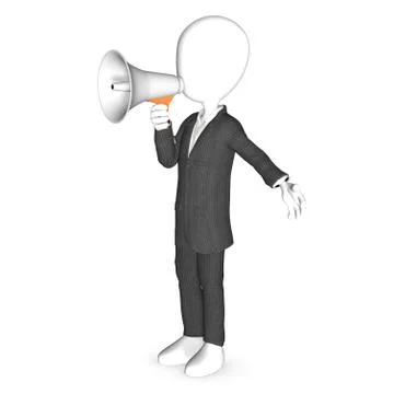 3d human character with a white megaphone Stock Illustration