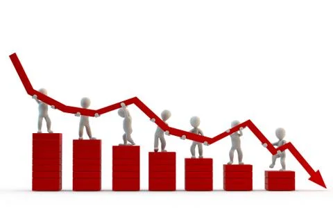 3d human characters holding red falling arrow Stock Illustration