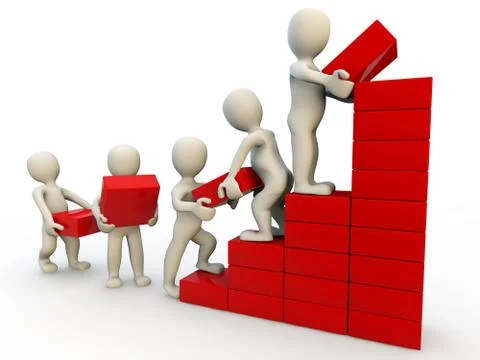 3d human characters making graph of growth, isolated on white Stock Illustration