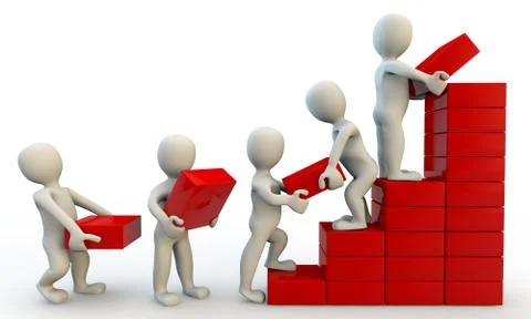 3d human characters making graph of growth, isolated on white Stock-Illustration