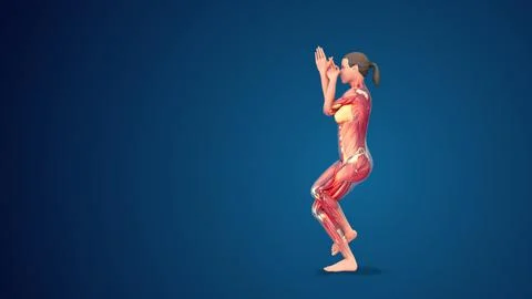 3D human Garudasana eagle pose on blue background Illustration