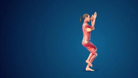 3D human Garudasana eagle pose on blue background Illustrazione stock