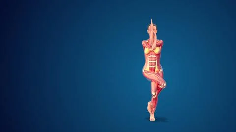 3D human Garudasana eagle pose on blue background Illustrazione stock