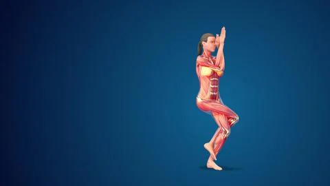 3D human Garudasana eagle pose on blue background 스톡 일러스트