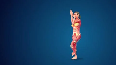 3D human Garudasana eagle pose on blue background Ilustración de archivo