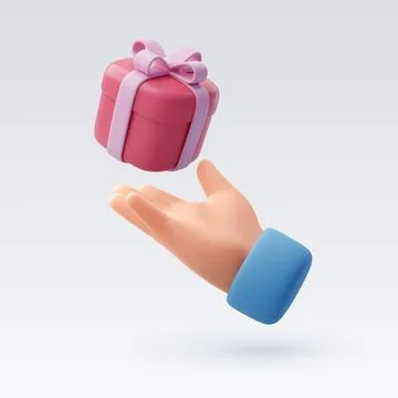 3d human hand receive gift box, Holiday surprise box concept. Stock Illustration