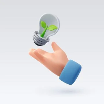 3d human hand receive light bulb with green eco, Energy saving concept. Stock Illustration