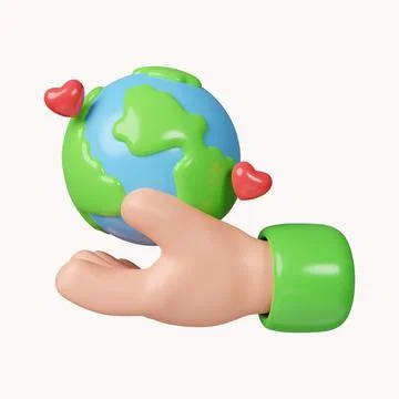 3d Human hands holding global. Green Planet in Your Hands. Save Earth Stock Illustration