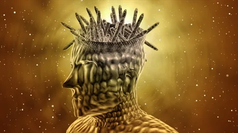 3D Human head with abstract needle on head Stock Footage 204164476