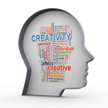 3d human head creativity word tags Stock Illustration
