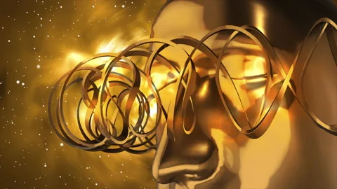 3D Human head Gold in color with intricate gold threads Stock Footage 220790600