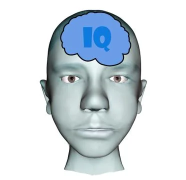 3d human head illustraiton with brain and iq icon front view Foto stock