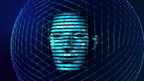 3D Human Head made of digital data. 4k Future recognition technology animation Stock Footage 157687842