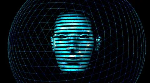 3D Human Head made of digital data. 4k Future recognition technology image Stock Illustration