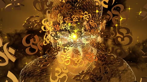 3d Human head with omm symbol effect in front of face Stock Footage 198890436