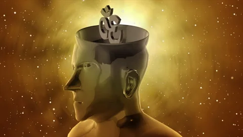 3D Human head withSImbol Omm on head Video stock 204164041