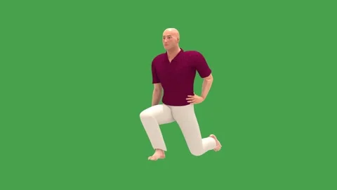 3D Human: Hip Flexor Stretch Exercise (Perspective, Chroma) Stock Footage 338240124