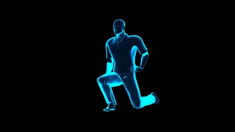 3D Human: Hip Flexor Stretch Exercise (Perspective, Hologram) Stock Footage 338240125