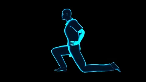 3D Human: Hip Flexor Stretch Exercise (Side View, Hologram) Stock Footage 338240130
