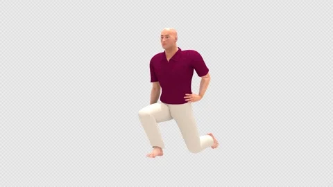 3D Human: Hip Flexor Stretch Exercise (Perspective, Alpha) Stock Footage 338331754