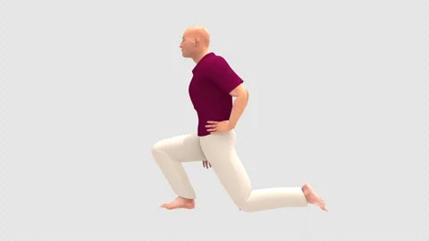 3D Human: Hip Flexor Stretch Exercise (Side View, Alpha) Stock Footage 338331761