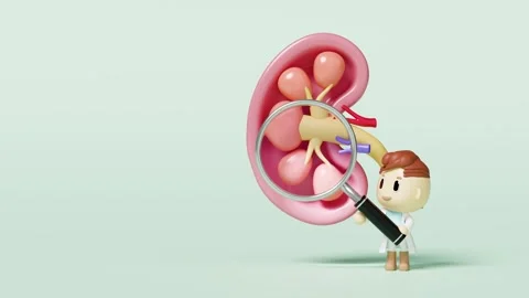 3d human kidney cross section with doctor holding a magnifying glass isolat.. Stock Footage 305292387