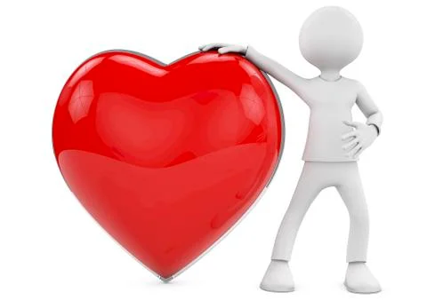 3d human in love with 3d red heart Stock Illustration