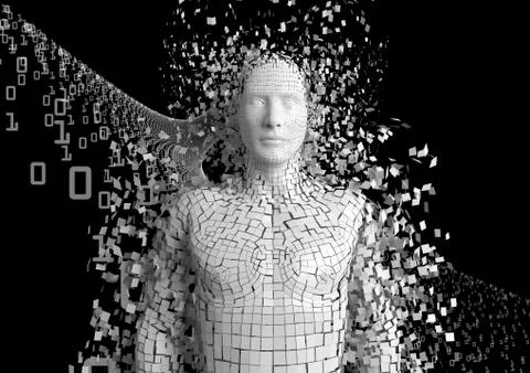 3d human made of binary code and pieces Stock Illustration
