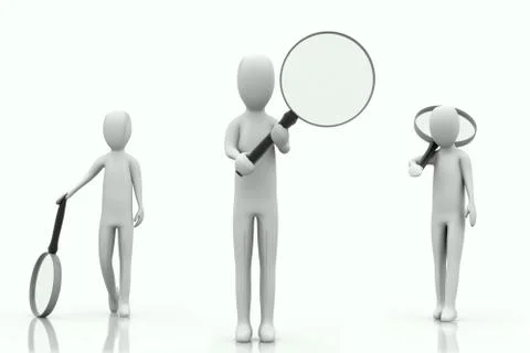 3d human with a magnifying glass Stock Illustration