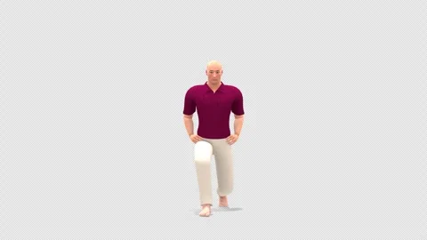3D Human Model Forward Lunge Exercise 180 Rot View Isolated Alpha Stock Footage 343820707