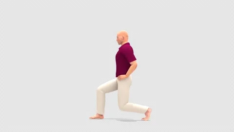 3D Human Model Forward Lunge Exercise Side View Isolated Alpha Stock Footage 343820824