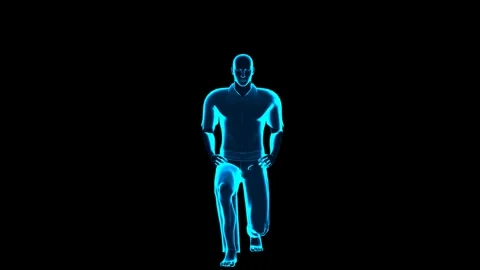 3D Human Model Forward Lunge Exercise Front View Hologram HUD 库存影片 343860935