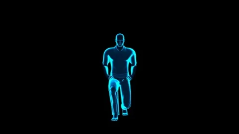 3D Human Model Forward Lunge Exercise 180 Rot View Hologram HUD Stock Footage 343860936