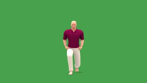 3D Human Model Forward Lunge Exercise 180 Rot View Chroma Key Green Stock Footage 343861017