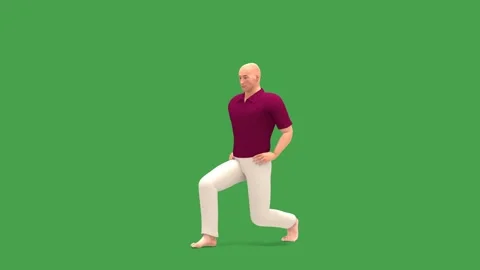 3D Human Model Forward Lunge Exercise Perspective View Chroma Key Green Stock Footage 343861060
