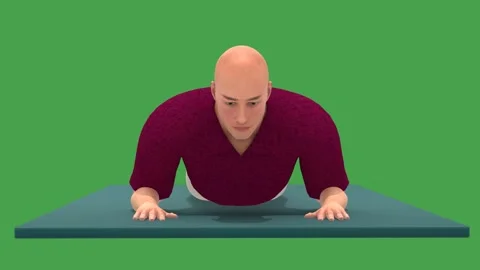 3D Human Model Prone Forearm Press Up Exercise 180 Rot View Chroma Key Green Stock Footage 342500263