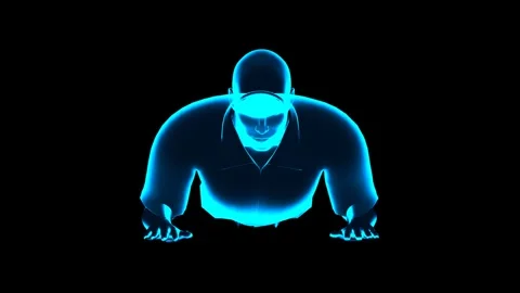 3D Human Model Prone Forearm Press Up Exercise 180 Rot View Hologram HUD Stock Footage 342511333