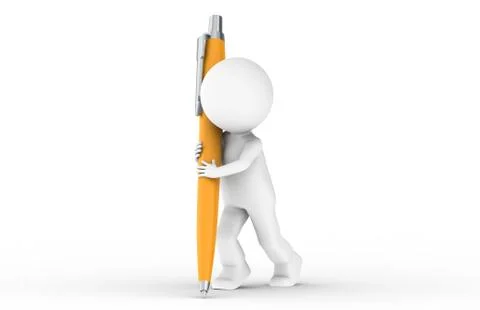 3D Human with an orange Pen Illustrazione stock