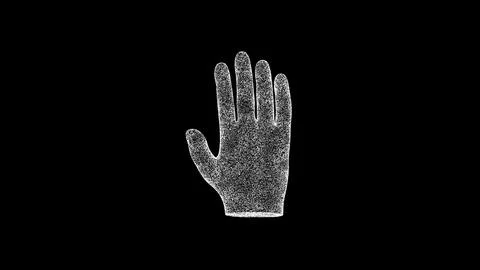 3D human palm on black bg. Object dissolved white flickering particles. Busin イラスト素材